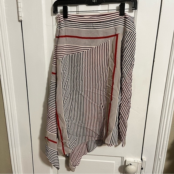 JOIE Moni Women's Size 2 Striped Asymmetrical Hemline Midi Skirt Cream Red S1 - Picture 4 of 8